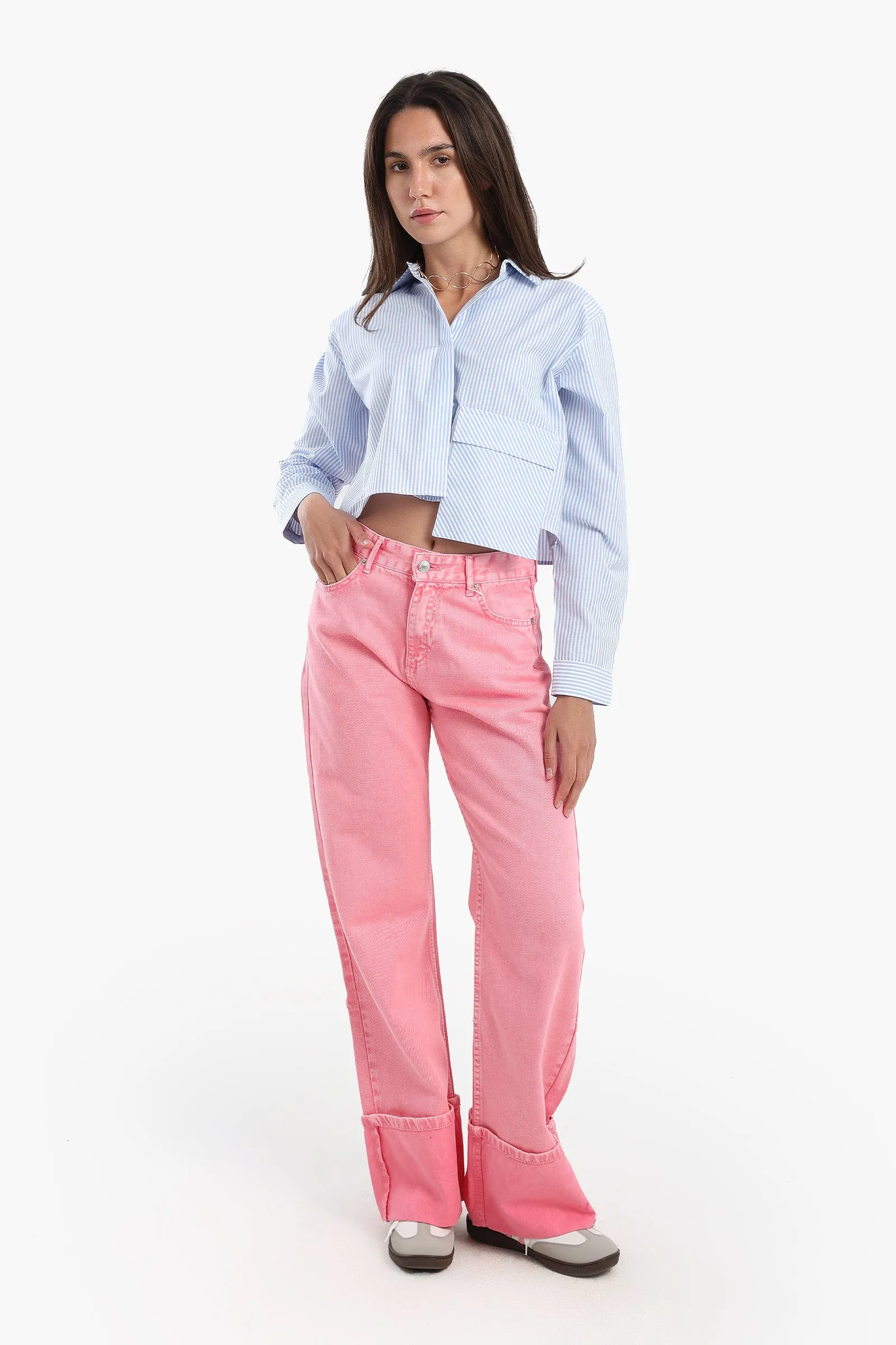 Cropped Hidden Placket Shirt