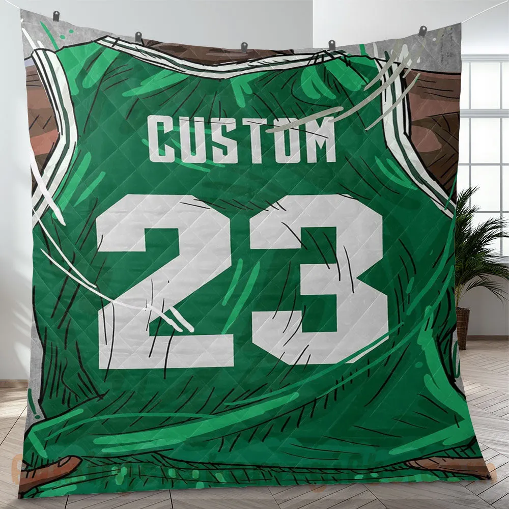Custom Premium Quilt Blanket Boston Jersey Basketball Personalized Quilt Gifts for Her & Him