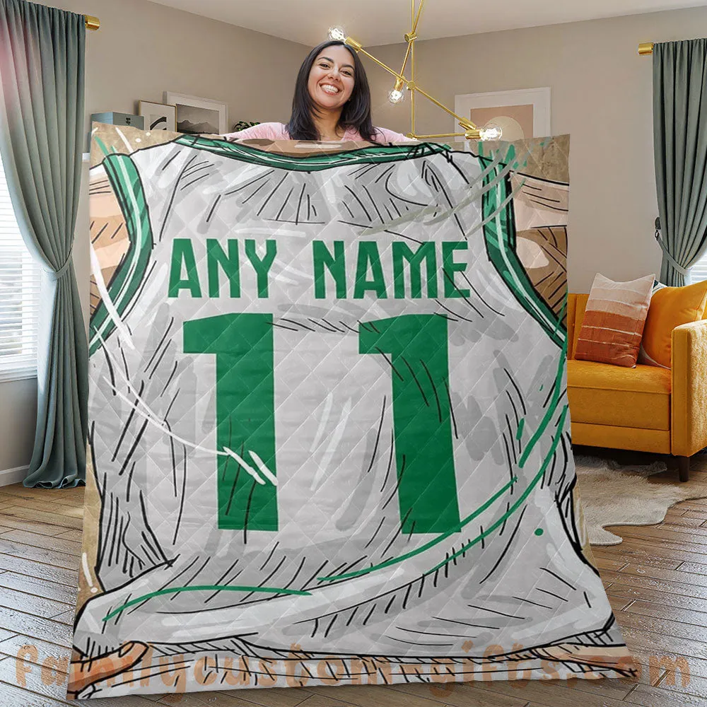 Custom Premium Quilt Blanket Boston Jersey Basketball Personalized Quilt Gifts for Her & Him