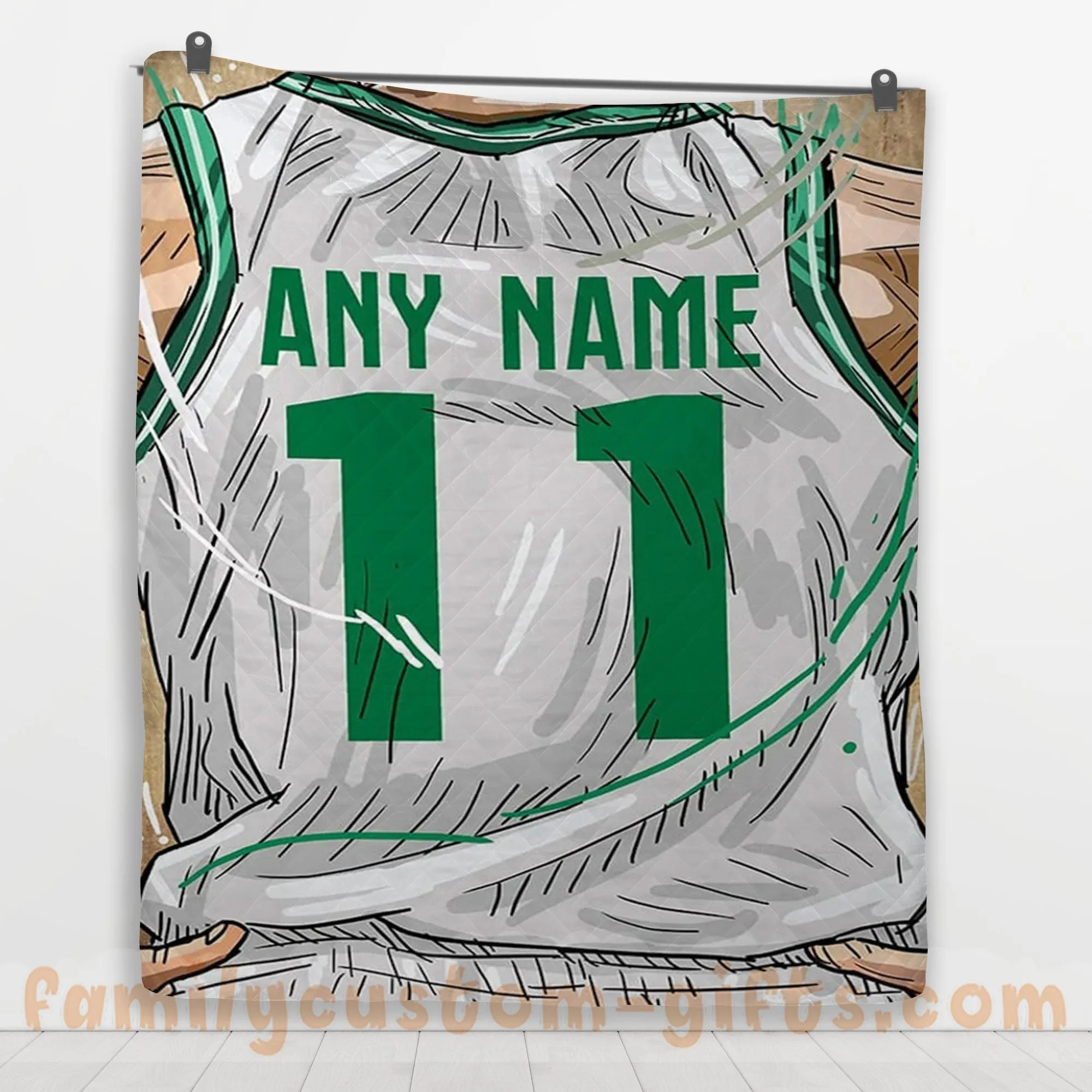 Custom Premium Quilt Blanket Boston Jersey Basketball Personalized Quilt Gifts for Her & Him
