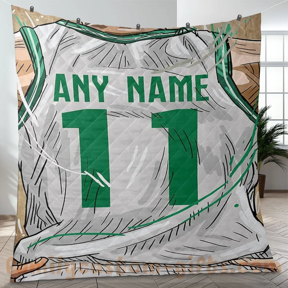 Custom Premium Quilt Blanket Boston Jersey Basketball Personalized Quilt Gifts for Her & Him