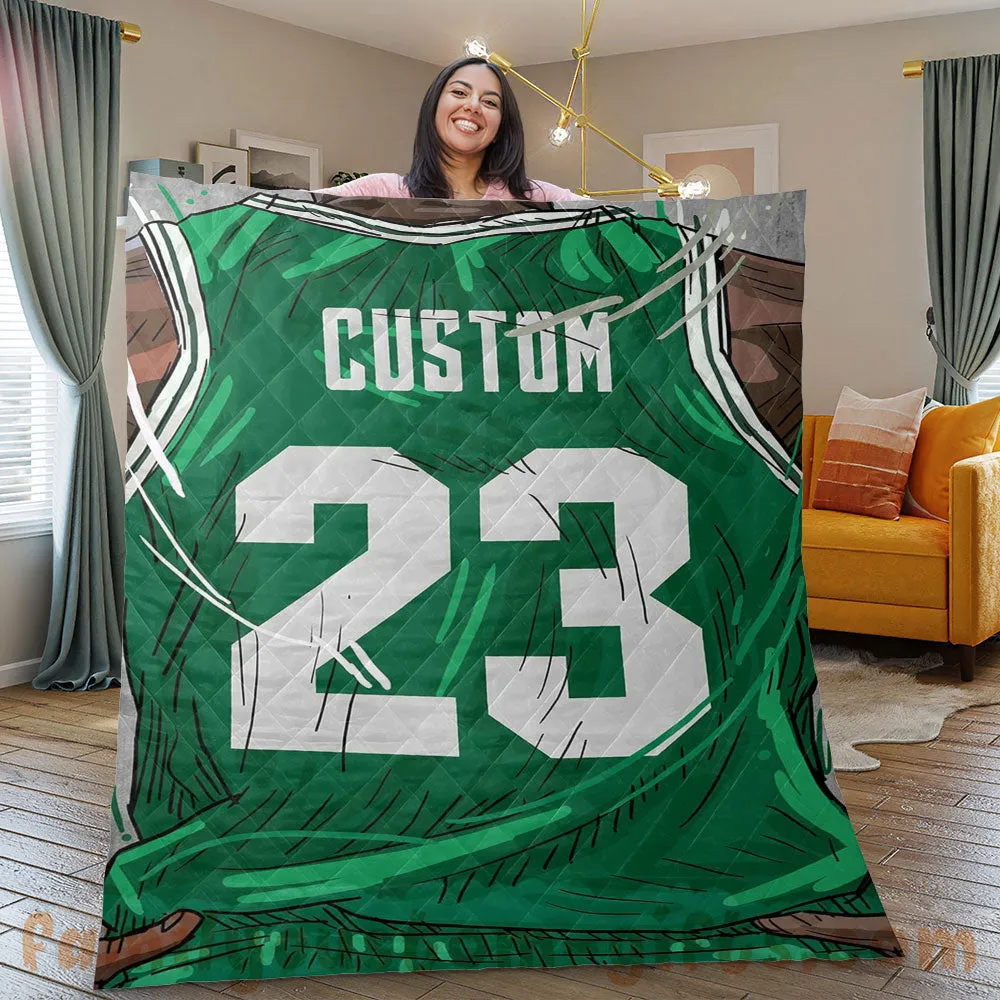 Custom Premium Quilt Blanket Boston Jersey Basketball Personalized Quilt Gifts for Her & Him
