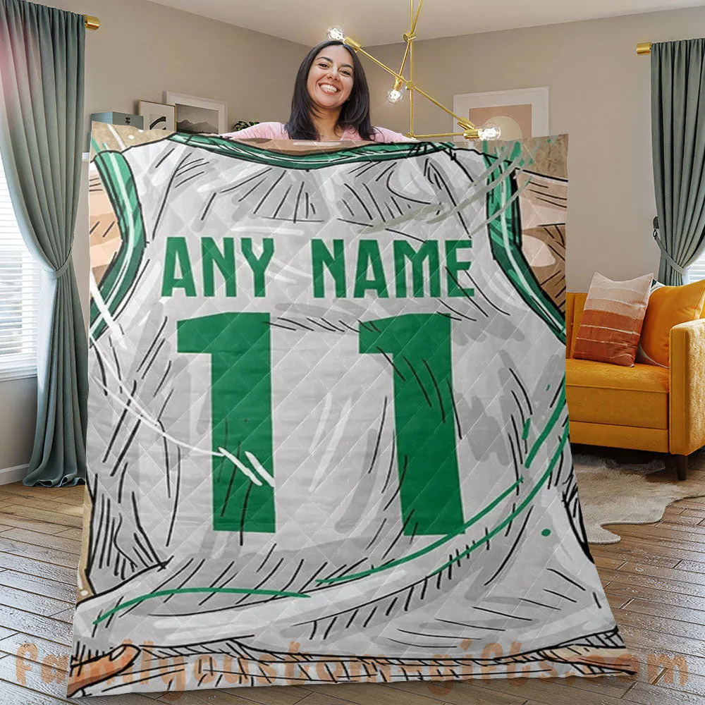 Custom Premium Quilt Blanket Boston Jersey Basketball Personalized Quilt Gifts for Her & Him