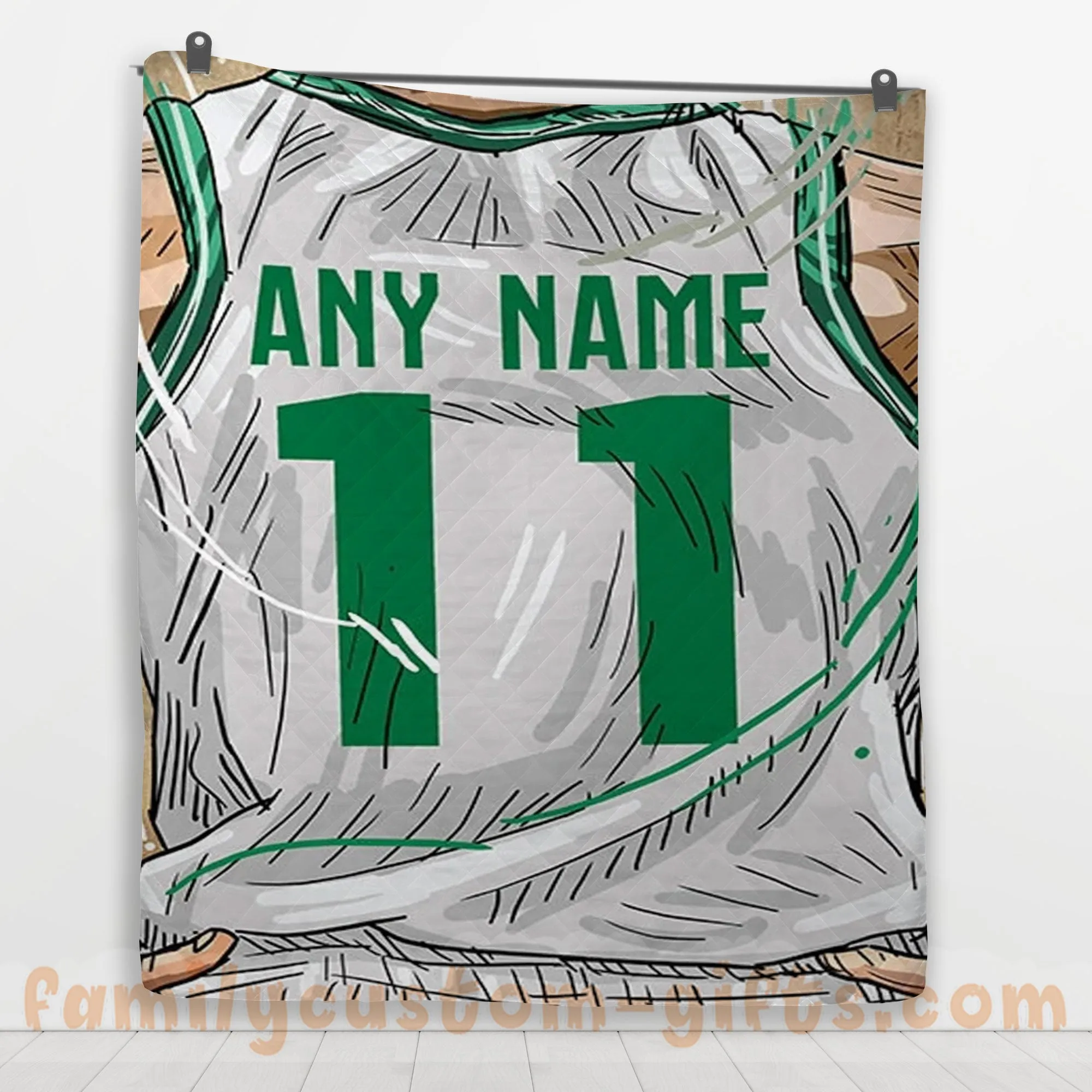 Custom Premium Quilt Blanket Boston Jersey Basketball Personalized Quilt Gifts for Her & Him