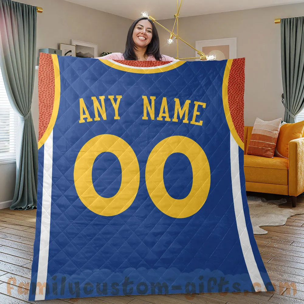 Custom Premium Quilt Blanket Golden State Jersey Basketball Personalized Quilt Gifts for Her & Him