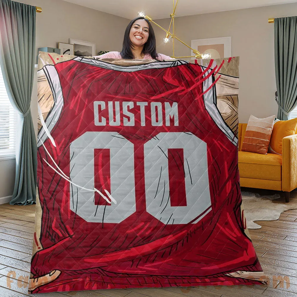 Custom Premium Quilt Blanket Houston Jersey Basketball Personalized Quilt Gifts for Her & Him