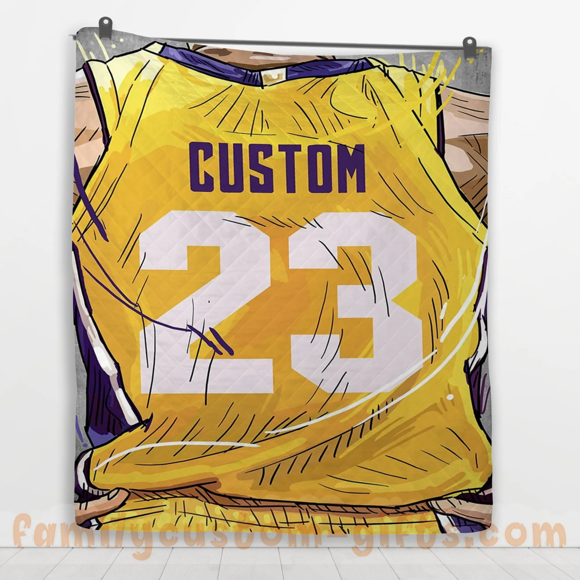 Custom Premium Quilt Blanket Los Angeles Jersey Basketball Personalized Quilt Gifts for Her & Him