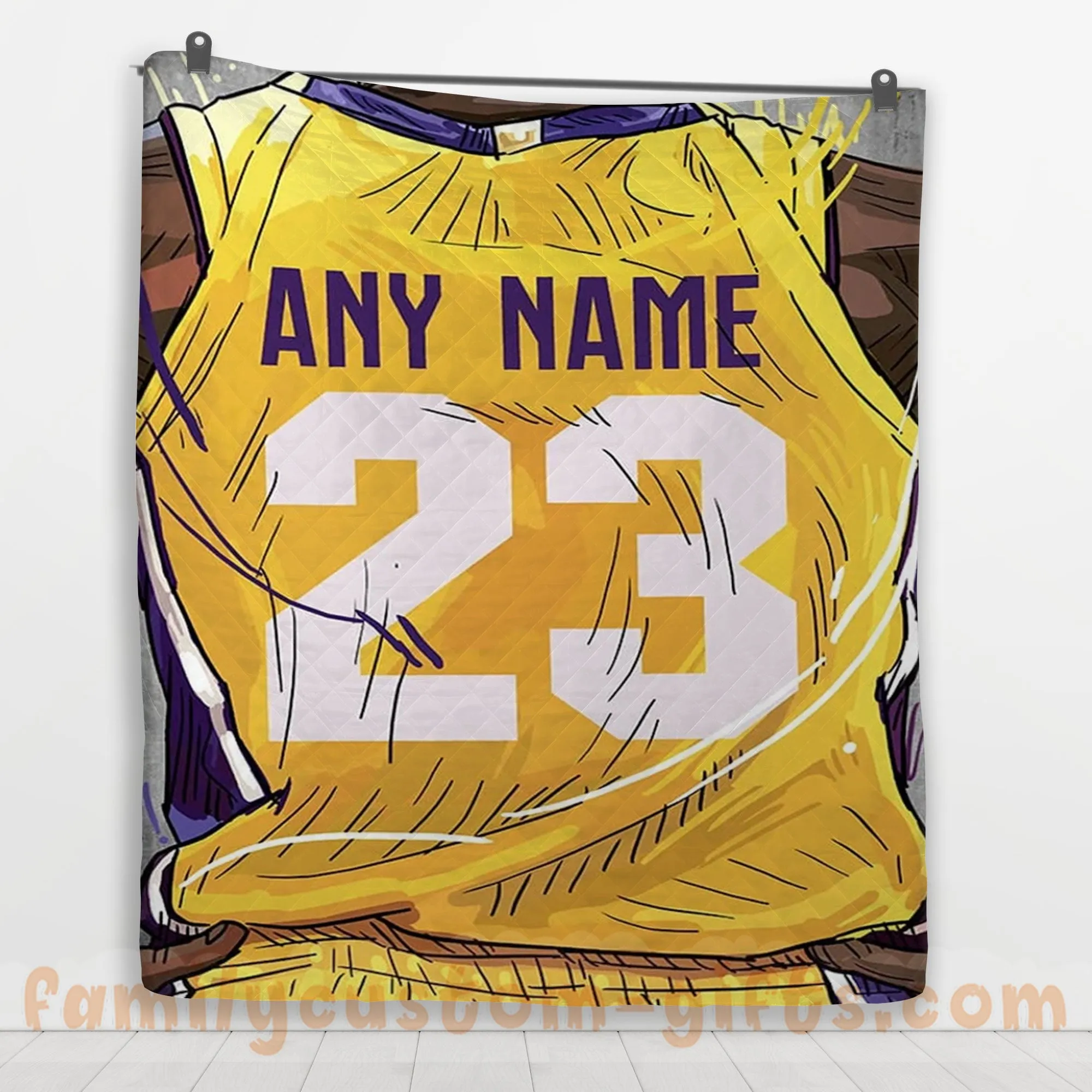 Custom Premium Quilt Blanket Los Angeles Jersey Basketball Personalized Quilt Gifts for Her & Him