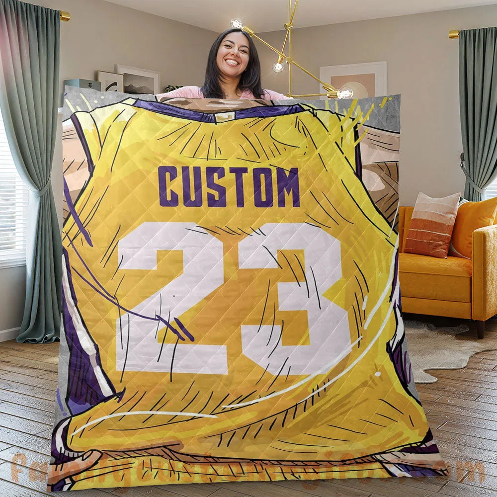 Custom Premium Quilt Blanket Los Angeles Jersey Basketball Personalized Quilt Gifts for Her & Him
