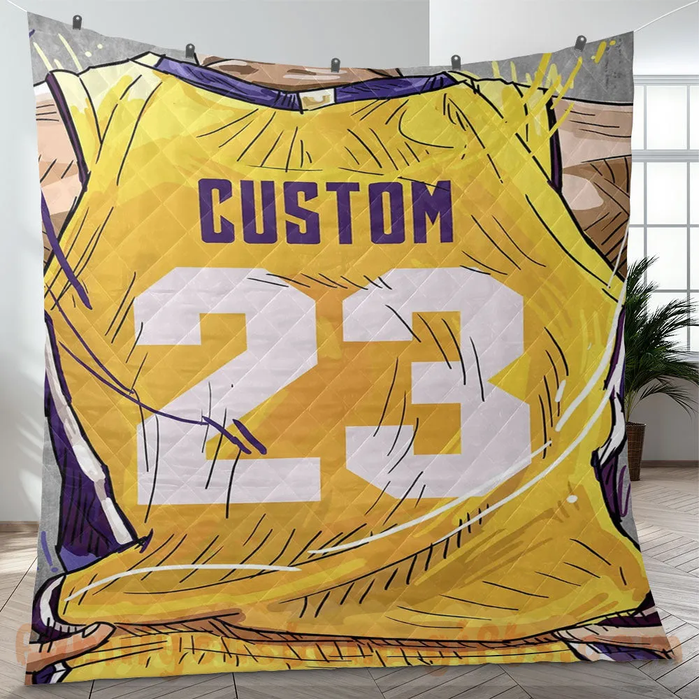 Custom Premium Quilt Blanket Los Angeles Jersey Basketball Personalized Quilt Gifts for Her & Him