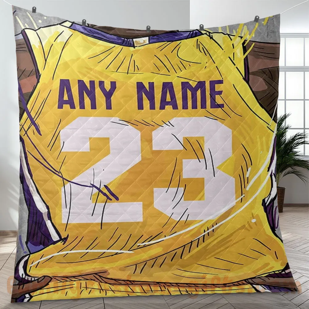 Custom Premium Quilt Blanket Los Angeles Jersey Basketball Personalized Quilt Gifts for Her & Him