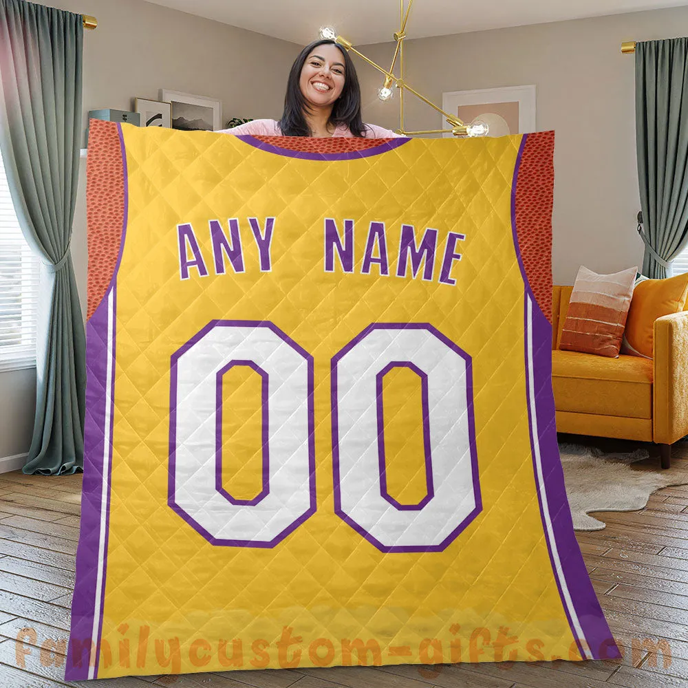 Custom Premium Quilt Blanket Los Angeles Jersey Basketball Personalized Quilt Gifts for Her & Him