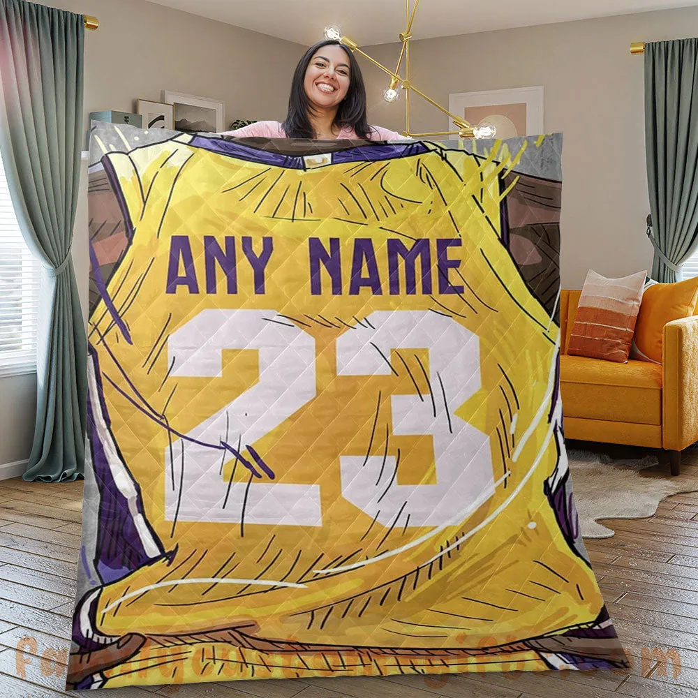 Custom Premium Quilt Blanket Los Angeles Jersey Basketball Personalized Quilt Gifts for Her & Him