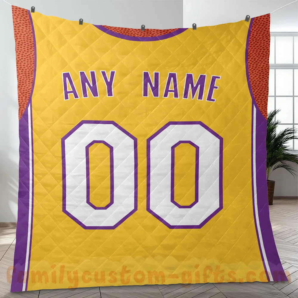 Custom Premium Quilt Blanket Los Angeles Jersey Basketball Personalized Quilt Gifts for Her & Him