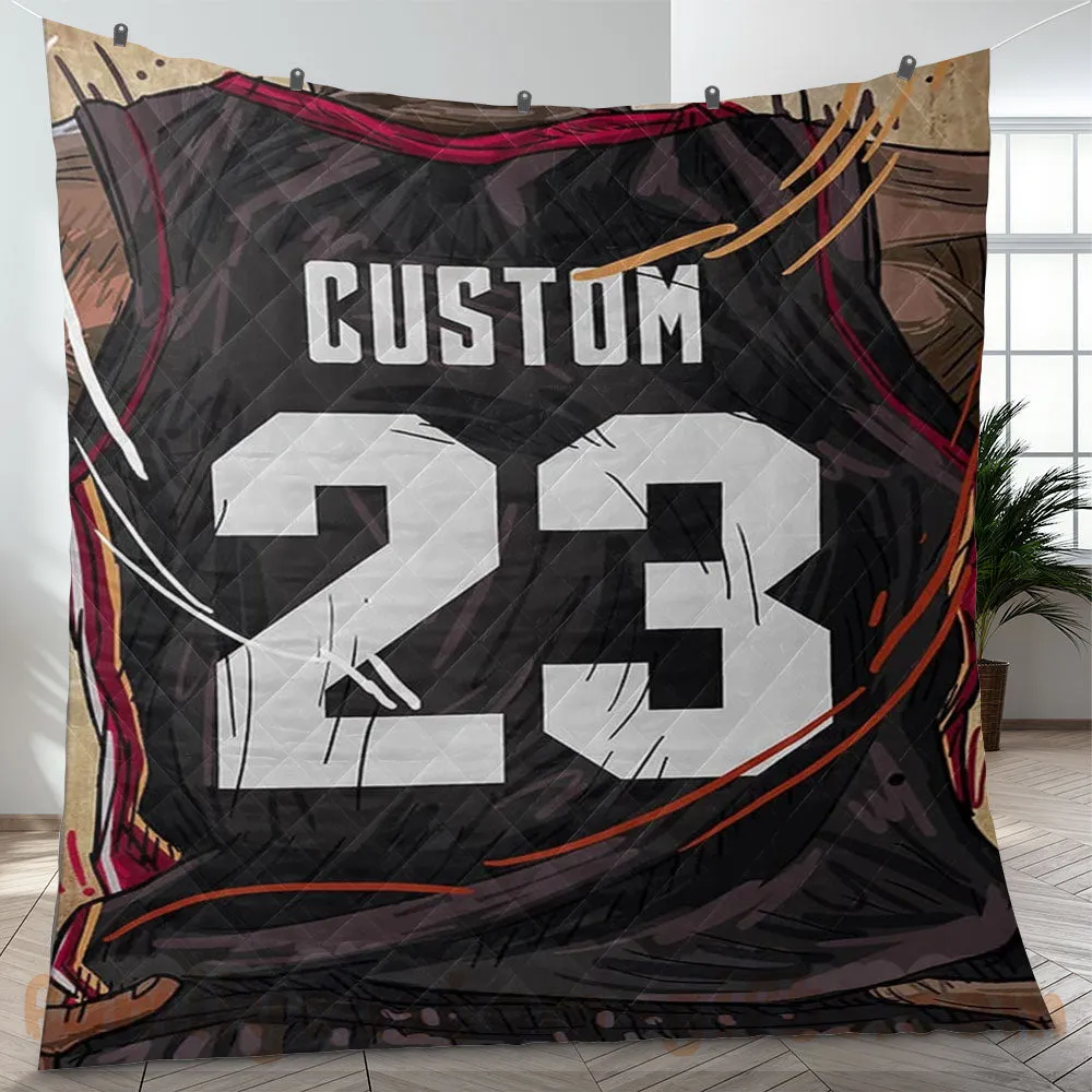 Custom Premium Quilt Blanket Miami Jersey Basketball Personalized Quilt Gifts for Her & Him