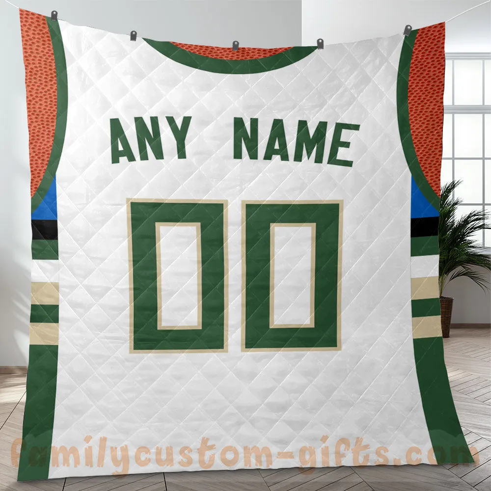 Custom Premium Quilt Blanket Milwaukee Jersey Basketball Personalized Quilt Gifts for Her & Him