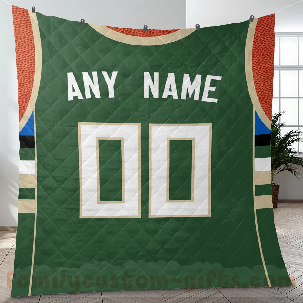 Custom Premium Quilt Blanket Milwaukee Jersey Basketball Personalized Quilt Gifts for Her & Him