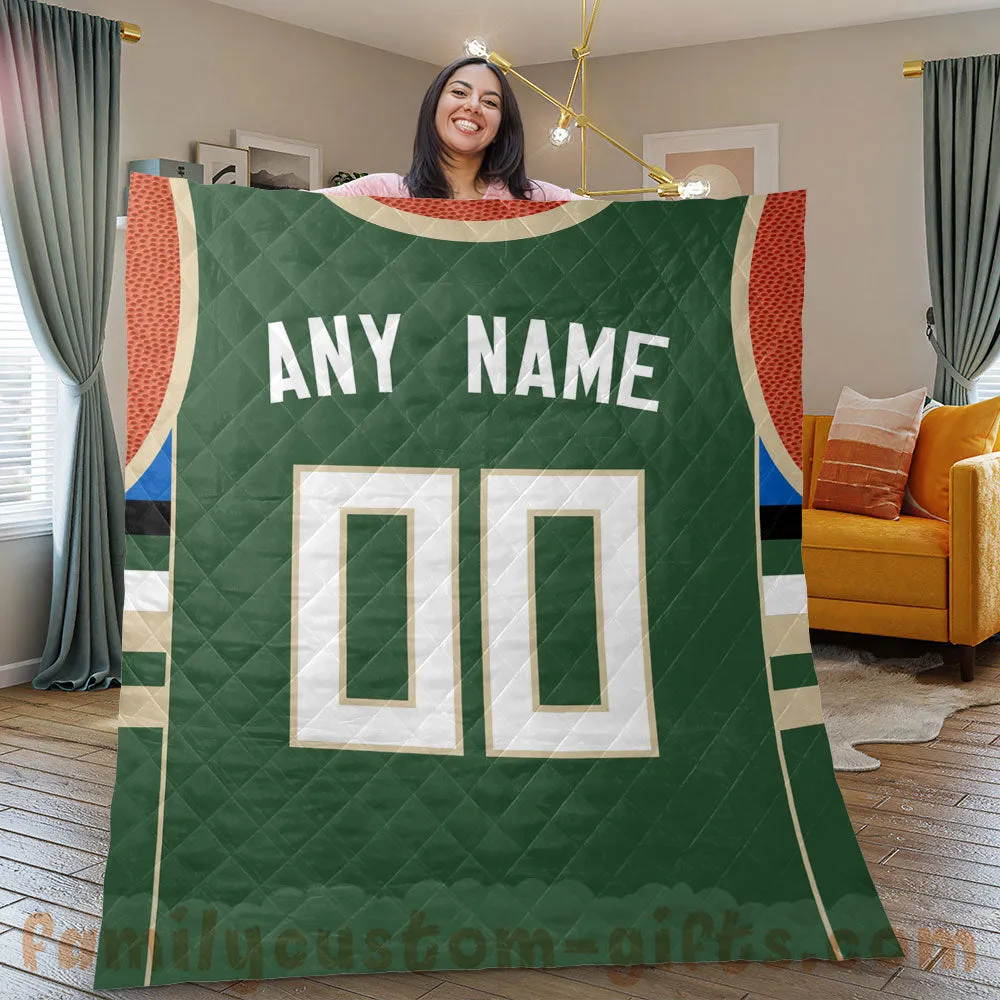 Custom Premium Quilt Blanket Milwaukee Jersey Basketball Personalized Quilt Gifts for Her & Him