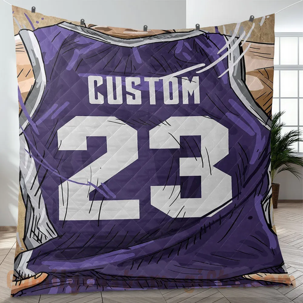 Custom Premium Quilt Blanket Sacramento Jersey Basketball Personalized Quilt Gifts for Her & Him