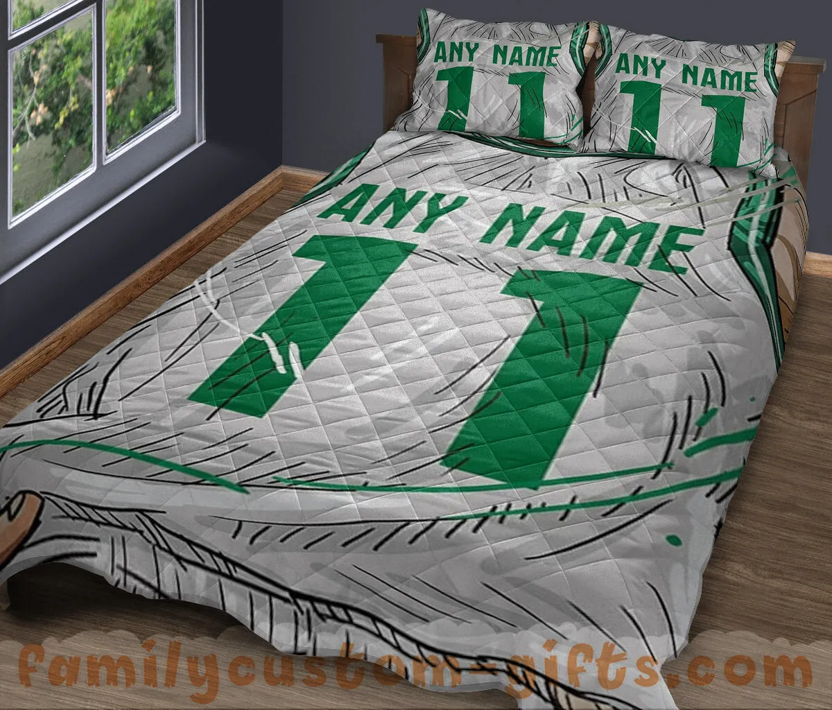 Custom Quilt Sets Boston Jersey Personalized Basketball Premium Quilt Bedding for Men Women