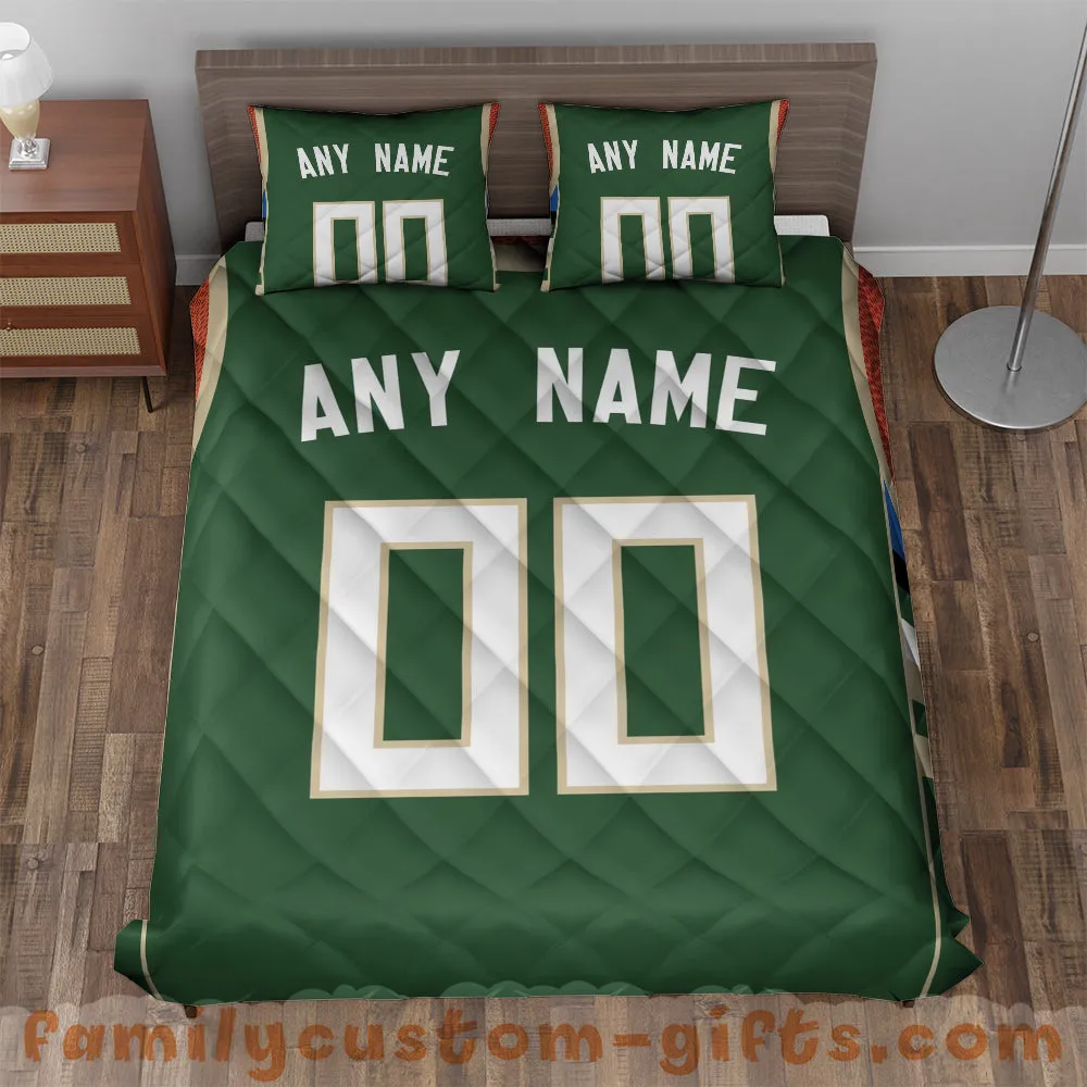 Custom Quilt Sets Milwaukee Jersey Personalized Basketball Premium Quilt Bedding for Men Women