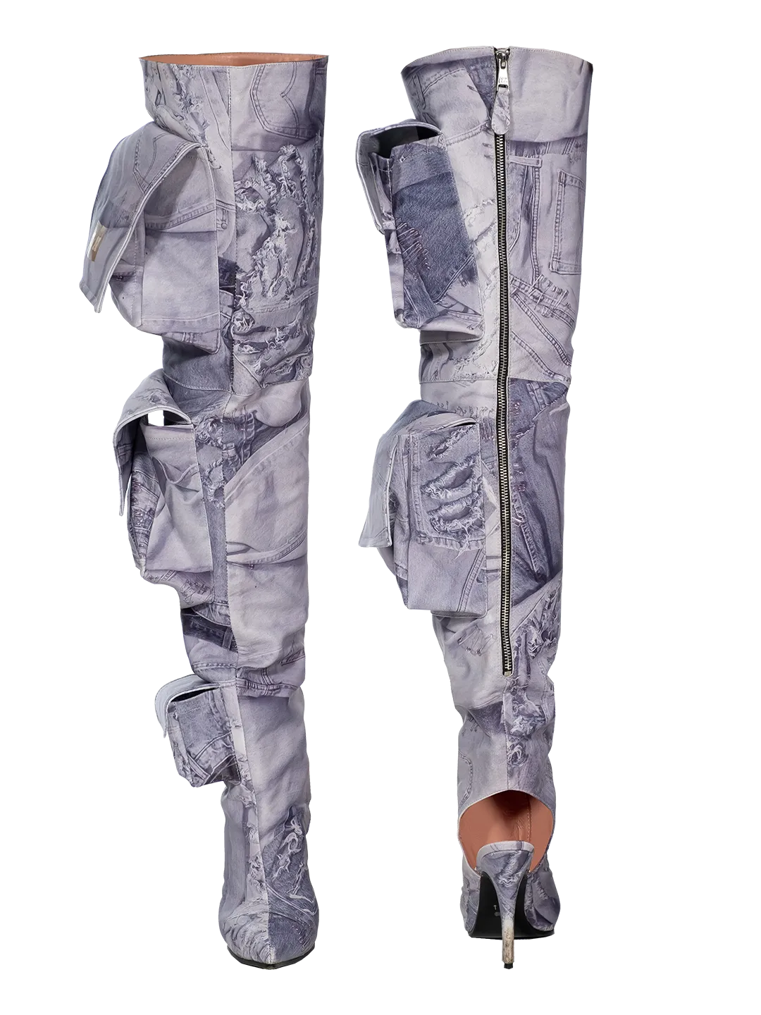 Denim Print Cargo Boots
