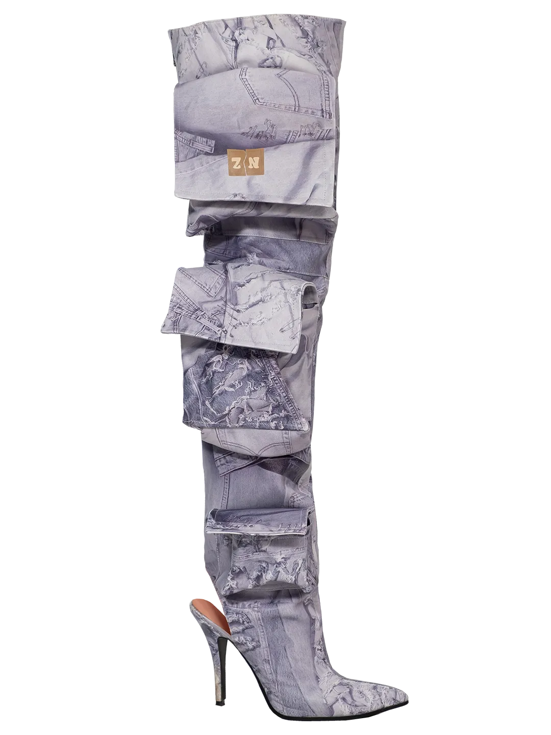 Denim Print Cargo Boots