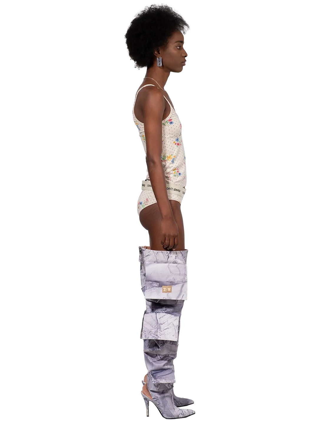 Denim Print Cargo Boots