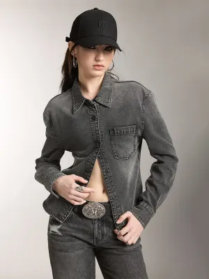 Denim Shirt With Printed