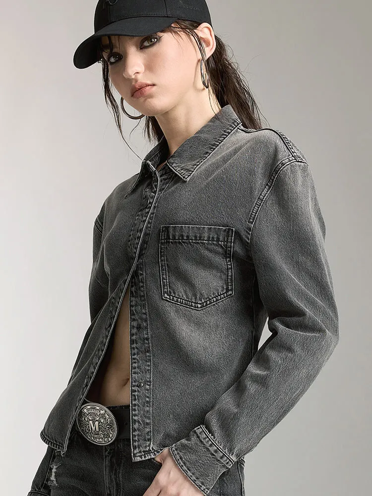 Denim Shirt With Printed