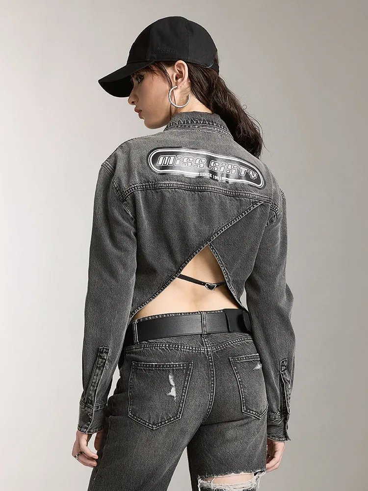 Denim Shirt With Printed