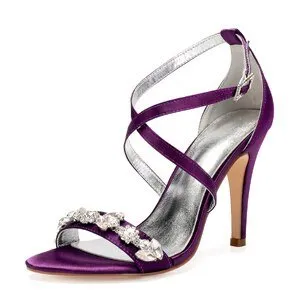 Eggplant satin evening dress shoes women sandals