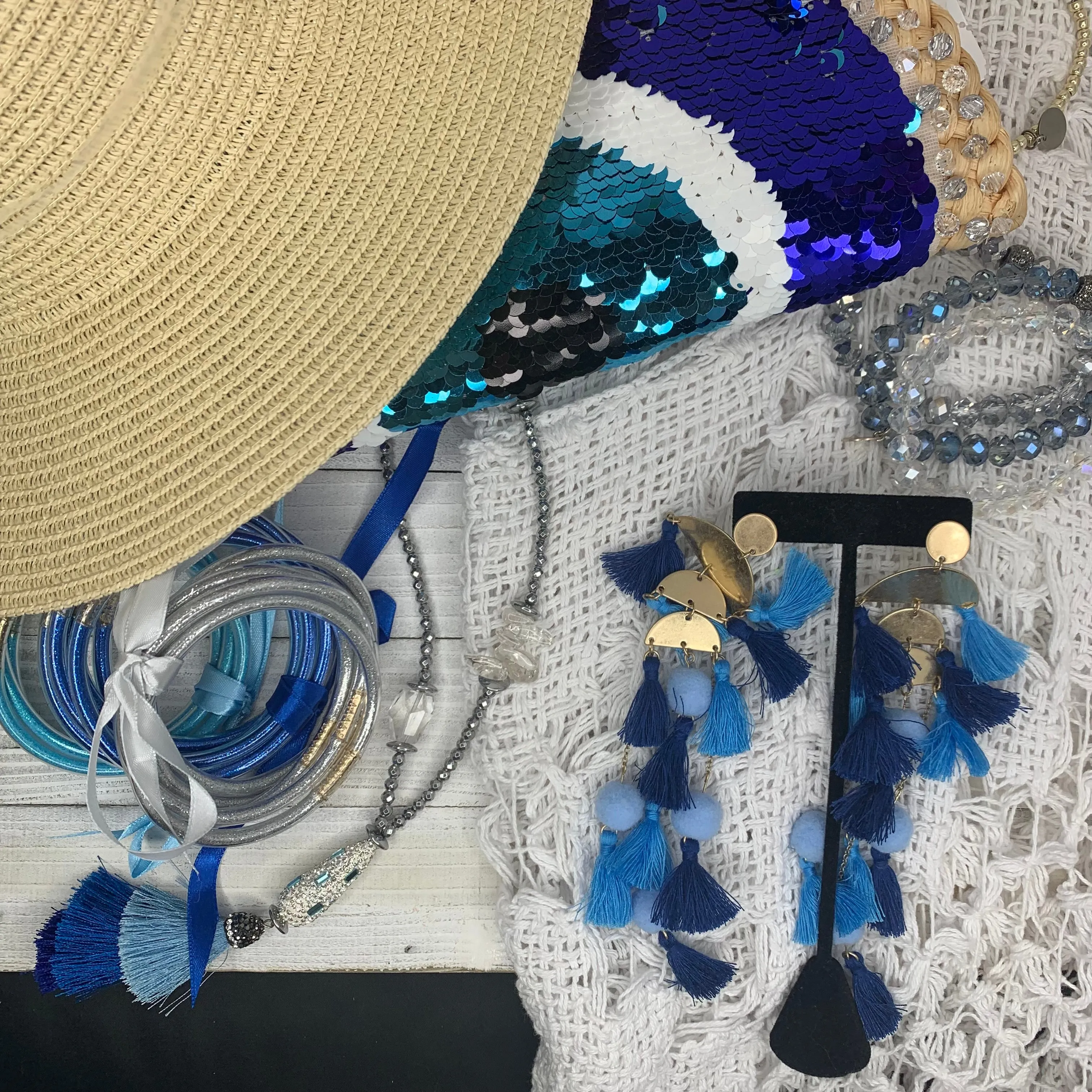 Evil Eye Straw Clutch made out of sequins and hand embellished with crystals 510-03 | Erika Williner Designs
