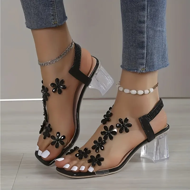 Fashionable Floral Cut-Out Design Heel Sandals