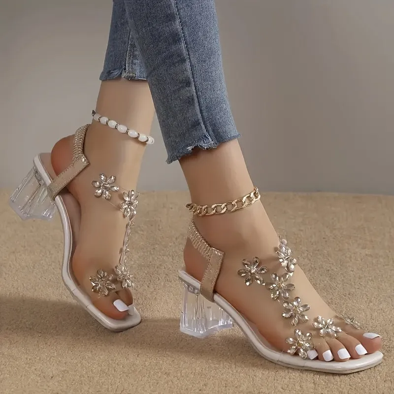 Fashionable Floral Cut-Out Design Heel Sandals