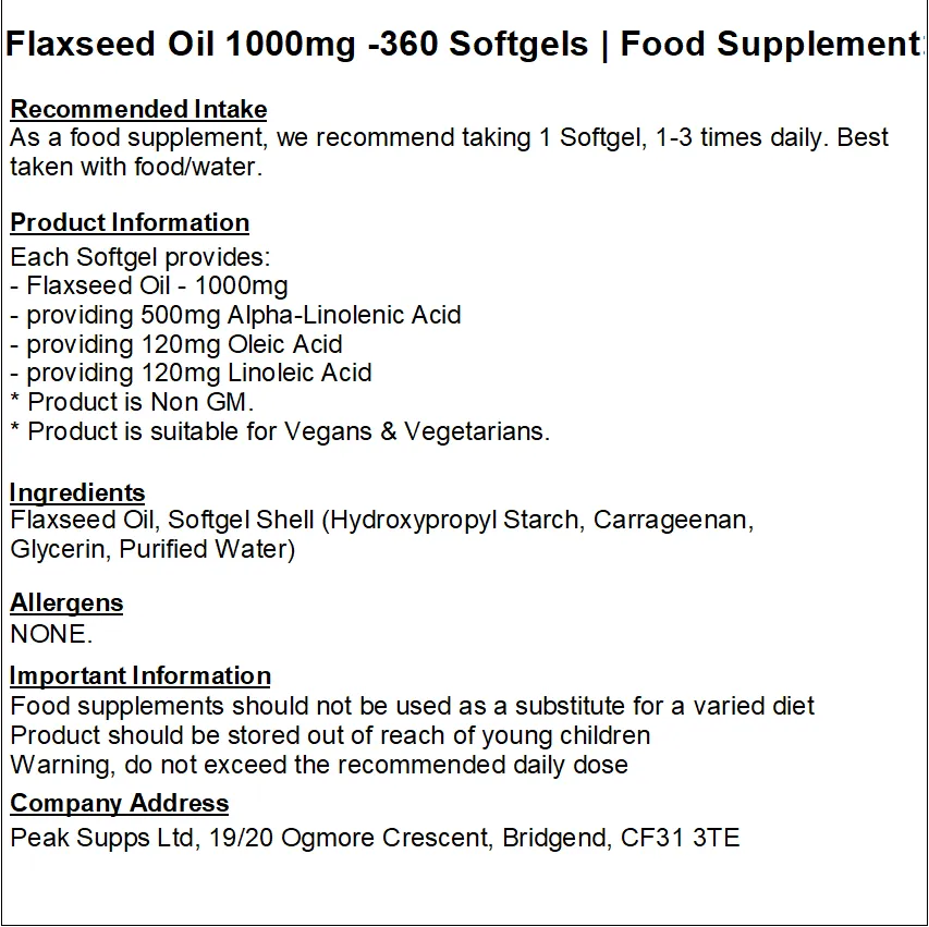 Flaxseed Oil 1000mg Softgels (Vegan)