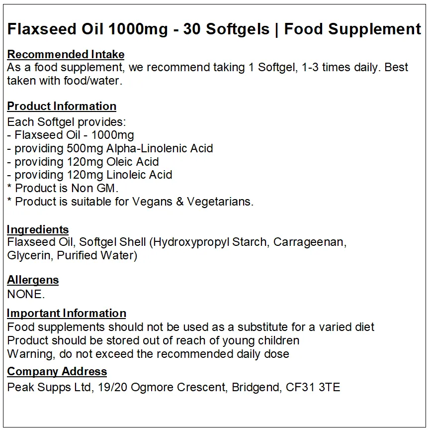 Flaxseed Oil 1000mg Softgels (Vegan)