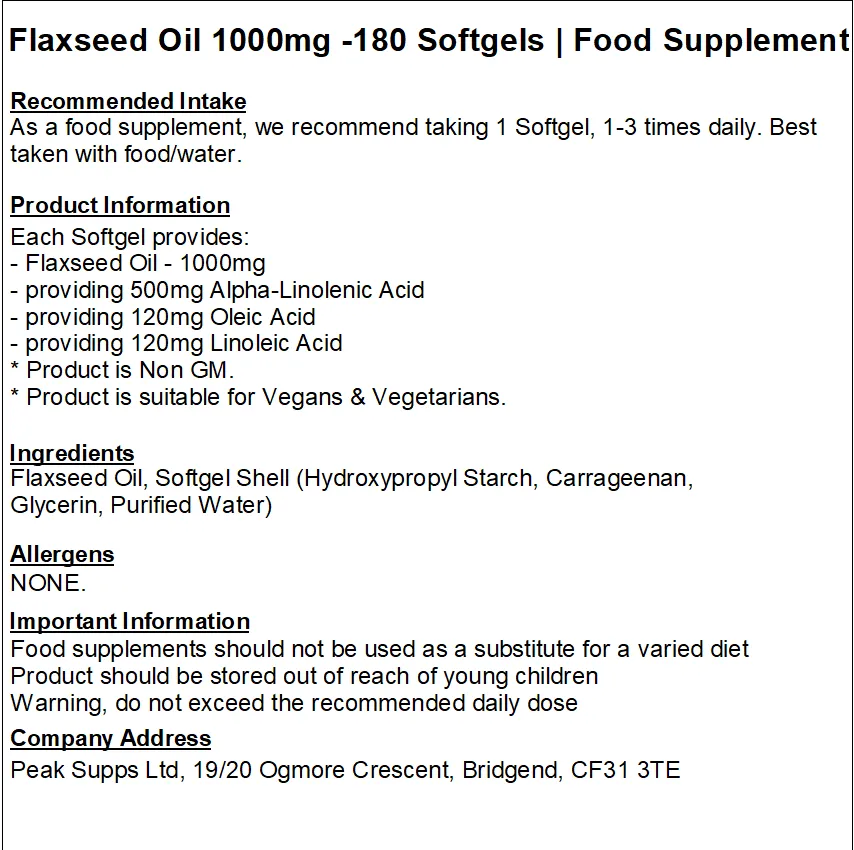 Flaxseed Oil 1000mg Softgels (Vegan)