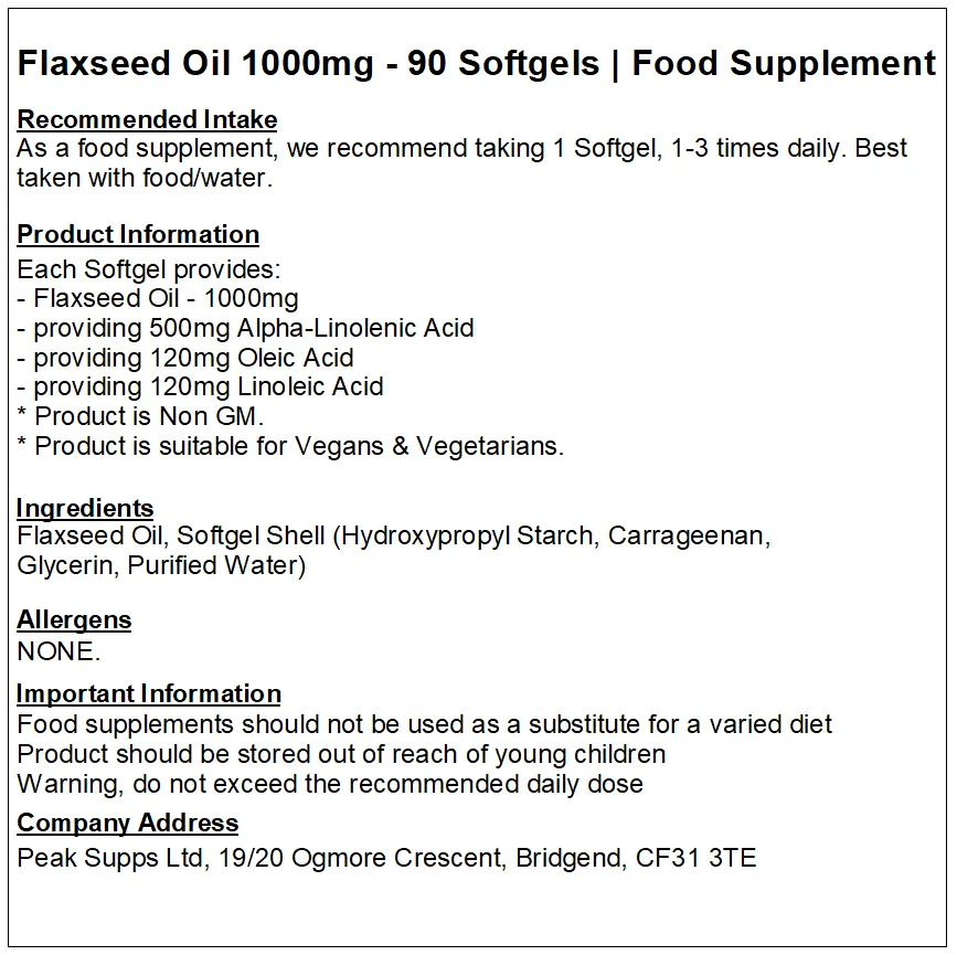 Flaxseed Oil 1000mg Softgels (Vegan)