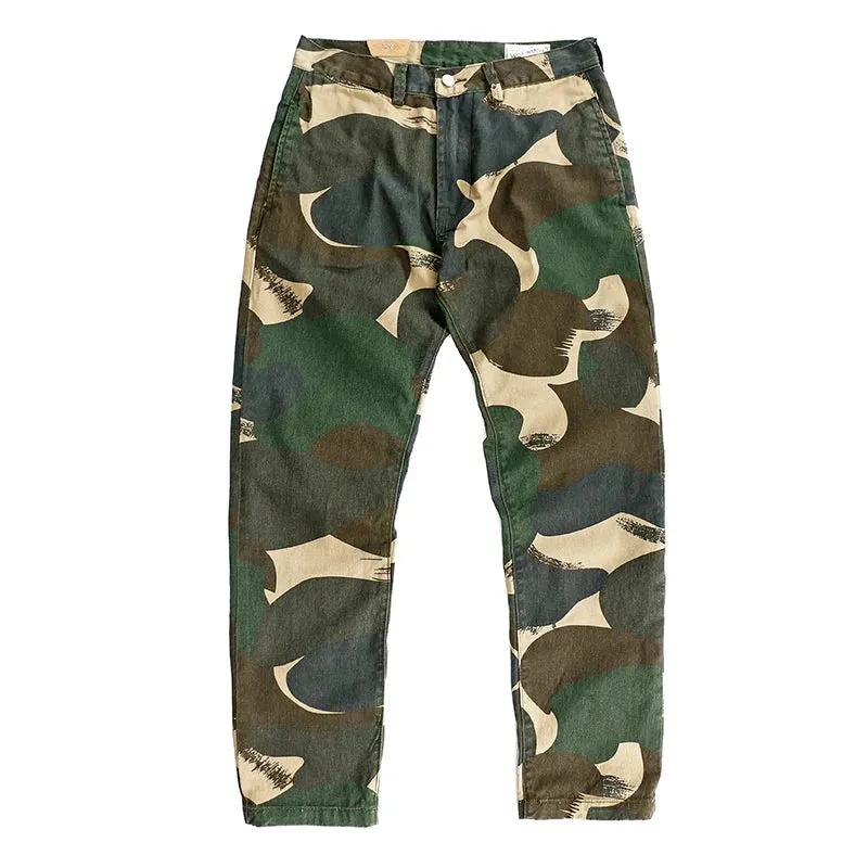 Four Seasons Military Style Camouflage Tooling Pants - Men's Pure Cotton Washed Old Casual Slim Straight Trousers
