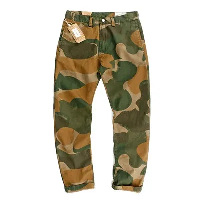 Four Seasons Military Style Camouflage Tooling Pants - Men's Pure Cotton Washed Old Casual Slim Straight Trousers