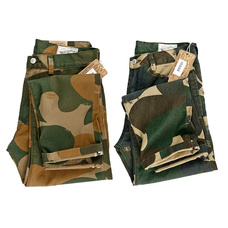 Four Seasons Military Style Camouflage Tooling Pants - Men's Pure Cotton Washed Old Casual Slim Straight Trousers