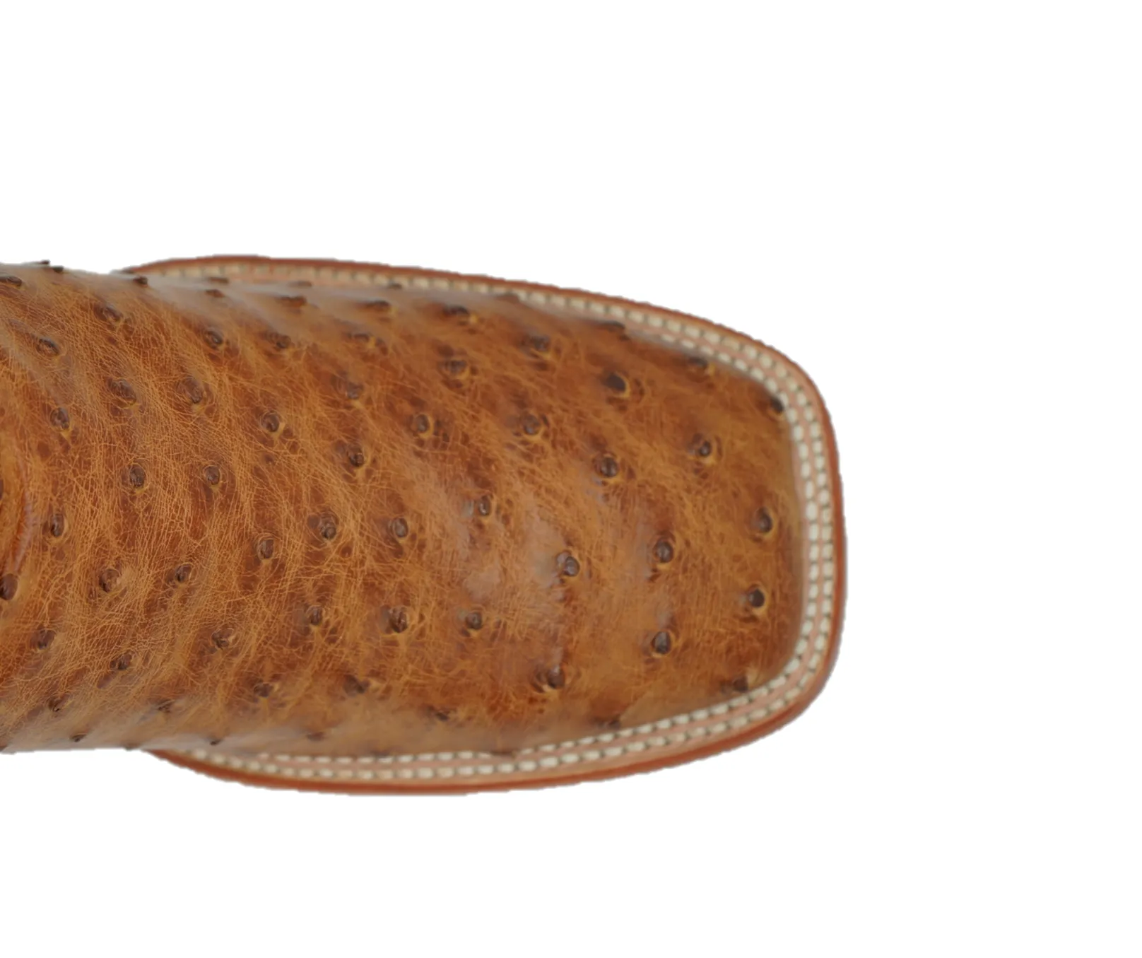 Full Ostrich Quill Wide Square Toe Boot in Cognac