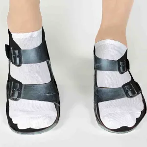 Funny No Show Socks Printed with Black Sandals