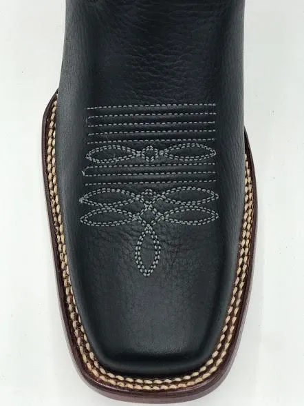 Genuine Leather Square Toe Boot in Grisly Black