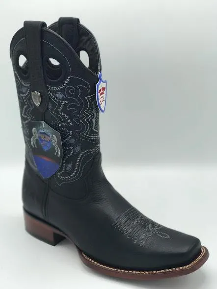 Genuine Leather Square Toe Boot in Grisly Black