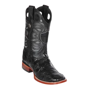 Genuine Pirarucu Wide Square Toe Boot in Black