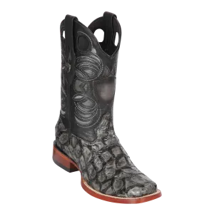 Genuine Pirarucu Wide Square Toe Boot in Gray