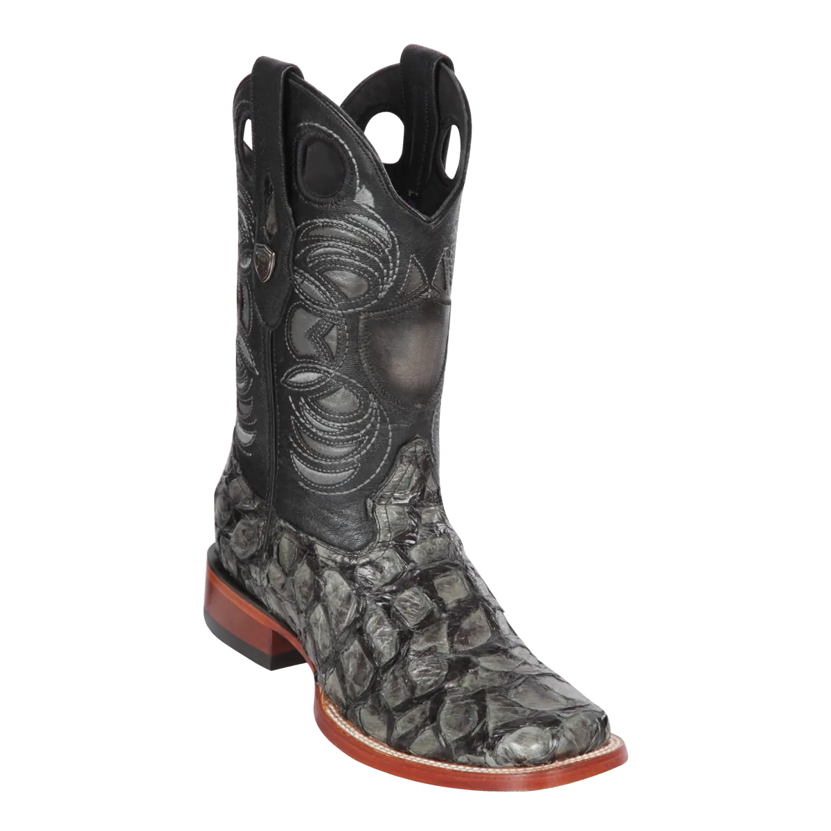 Genuine Pirarucu Wide Square Toe Boot in Gray