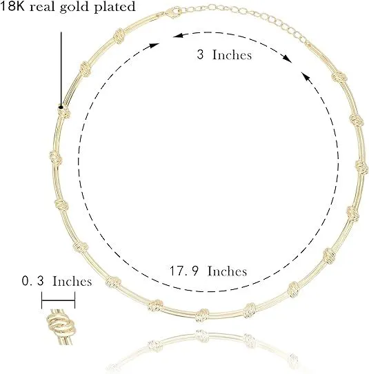 Gold Necklace For Women | Choker Necklace | 18K Gold Plated | Non Tarnish & Waterproof | Hypoallergenic | Gift For Her | Additional 3” Extender Included